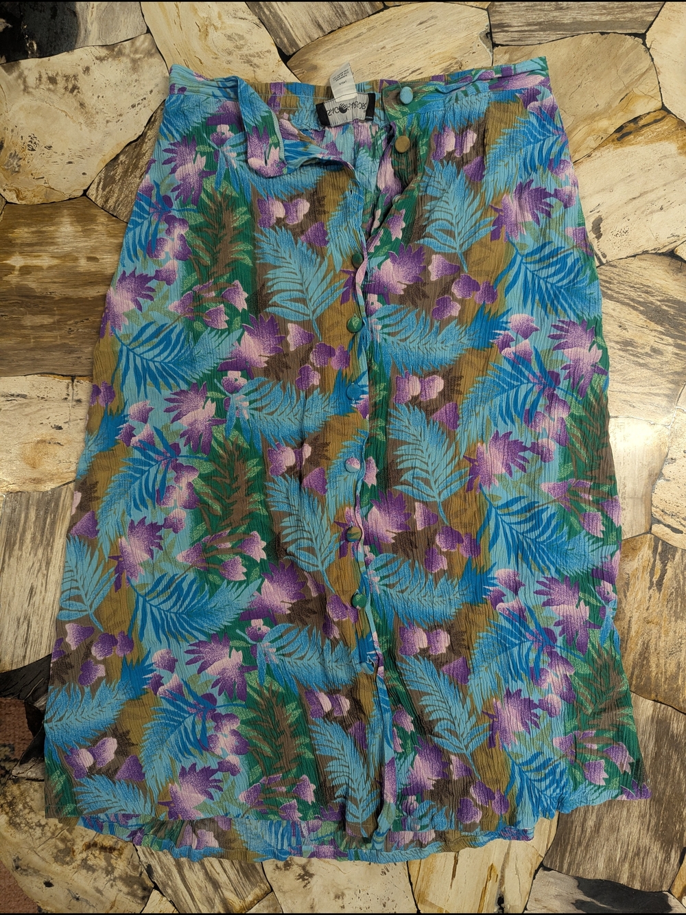 Vintage Sag Harbor Floral Rayon Skirt in Teal, Purple & Brown